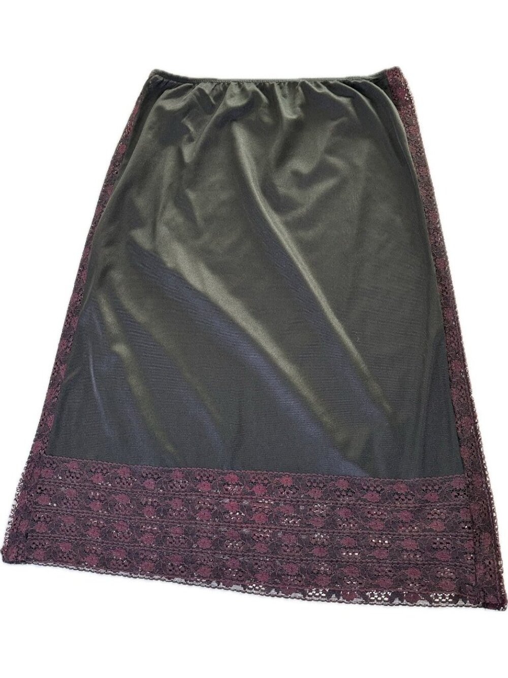 VTG Black Slip Skirt Under Dress Black Nylon Tricot S Lace Trim